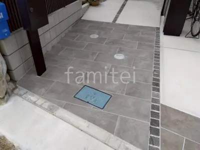 玄関アプローチ 床タイル貼り タカショー セラレバンテ