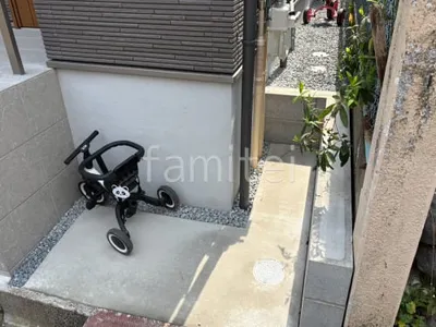 土留め CBブロック積 犬走り 防犯砂利敷き バラス砕石 防草シート加工