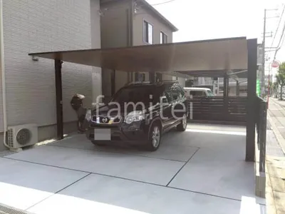 カーポート2台(ワイド) ツイン LIXIL 木製調 カーポートSC フラット屋根 吊り下げ屋根