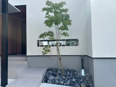 植栽 シンボルツリー 落葉樹 アオダモ ロックガーデン ゴロタ石敷き ユニソン ワズロック アオバ 立水栓 ユニソン スプレスタンド60 蛇口1個付き