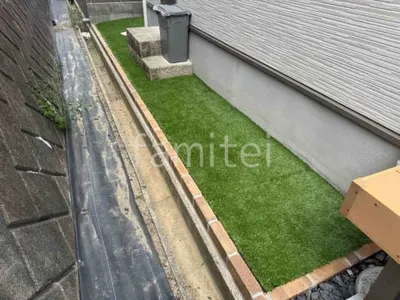 犬走り 人工芝 防水シート加工 縁レンガ ユニソン ソイルレンガ