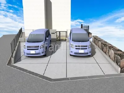 広々とした駐車場の新築シンプル セミクローズ外構