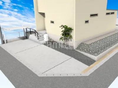 割栗石の法面がオシャレな新築ベーシック オープン外構