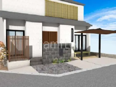 木製調を合わせることで素敵な新築和モダン オープン外構