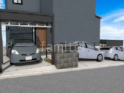 シャッターで車を守る新築シンプル セミクローズ外構