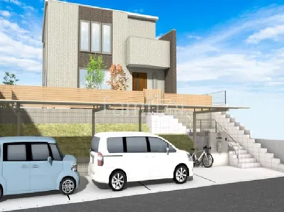 木製調フェンスがナチュラルな新築シンプル セミクローズ外構