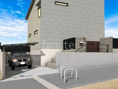 高低差のある新築シンプル セミクローズ外構