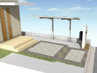 駐輪スペースとタイル貼り門柱への門まわりリフォーム