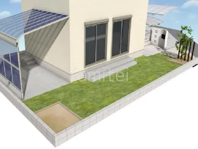 サイクルポートと人工芝敷き お庭のリフォーム