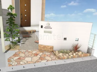 既存の芝生からコンクリートへのアプローチリフォーム