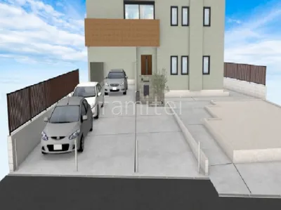 大判タイルの門柱が印象的な新築シンプル セミクローズ外構