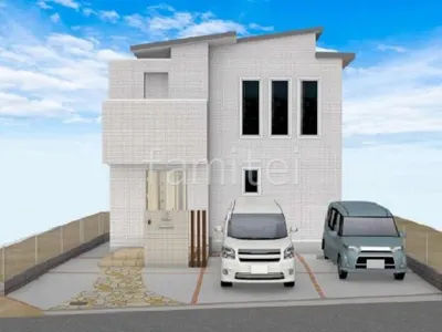 乱形石アプローチがナチュラルな印象の新築シンプル オープン外構