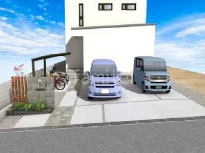 石目の大判タイル門柱が印象的な新築シンプル オープン外構