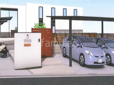 スタンダードな塗り壁門柱の新築シンプル オープン外構