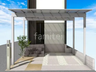 スタイリッシュなカーポートとお庭に開放感が魅力的な新築ベーシック オープン外構