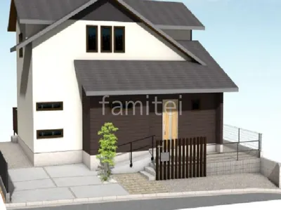 御影石アプローチと角柱が素敵な新築和モダン オープン外構