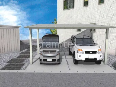 タイル門柱とアプローチがモダンな新築シンプル オープン外構