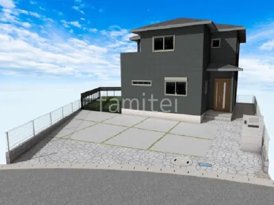 自然な素材で彩るエレガントな門まわりが印象的な新築シンプル オープン外構