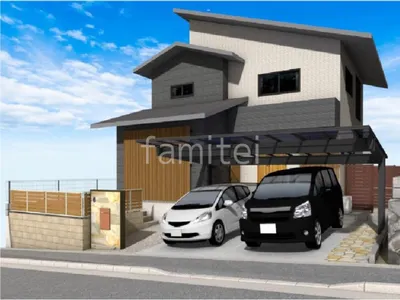 大きなタイルデッキで機能的な新築シンプル オープン外構