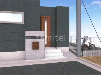 RC杉板調門柱がモダンな新築シンプル オープン外構