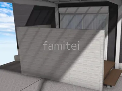 人工木ウッドデッキ 目隠し塀 壁タイル貼り