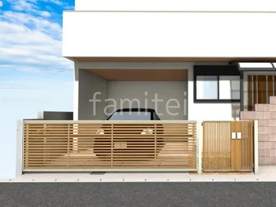 木目調が柔らかな玄関と車庫の門まわりリフォーム