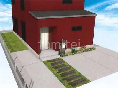 枕木門柱がかわいい新築ナチュラル オープン外構