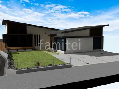 広いお庭に人工芝とウッドデッキで華やかな新築ベーシック オープン外構