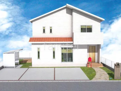 アーチ状の乱形石アプローチがかわいい新築ナチュラル オープン外構