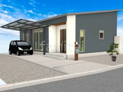 機能門柱とカーポートで新築ベーシック オープン外構