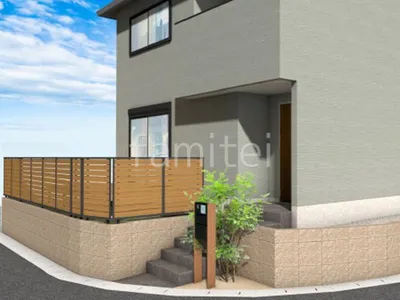 木目調がかわいい新築ベーシック オープン外構