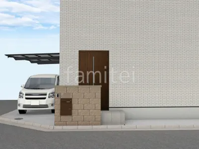 化粧ブロック門柱が飽きのこない新築シンプル オープン外構