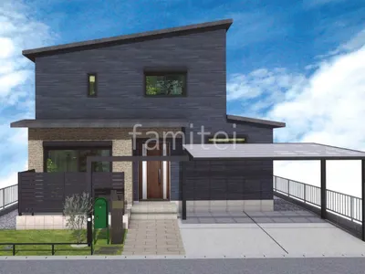 枕木門柱がかわいい新築ナチュラル オープン外構