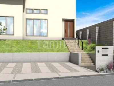 高台で要所を押さえた新築シンプル オープン外構