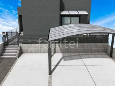 カーポート付きのオーソドックスな新築ベーシック セミクローズ外構