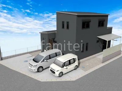 テラス屋根で雨除けする新築ベーシック オープン外構