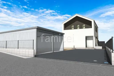 大きなガレージ車庫が印象的な新築ベーシック セミクローズ外構