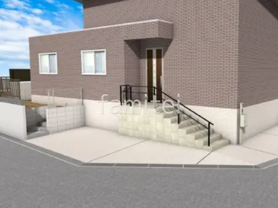 手すりで階段の上り下りも安心な新築ベーシック オープン外構