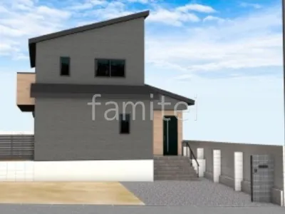 手すりで安全に玄関の出入りができる新築ベーシック オープン外構