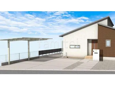 サンルームで雨除けしながら物干し出来る新築シンプル オープン外構