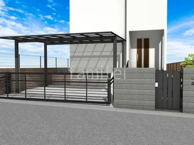 黒系でまとめた新築シンプル クローズ外構