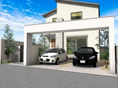 ガレージシャッター付きの新築ハイクラス クローズ外構