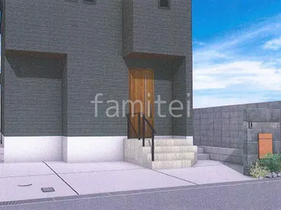 宅配ボックス付きでオーソドックスな新築シンプル オープン外構