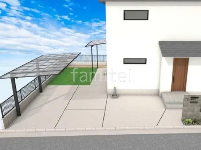 タイル門柱とロックガーデンがおしゃれな新築ベーシック オープン外構