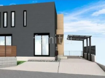 人工芝と木調フェンスのお庭がある新築ベーシック オープン外構