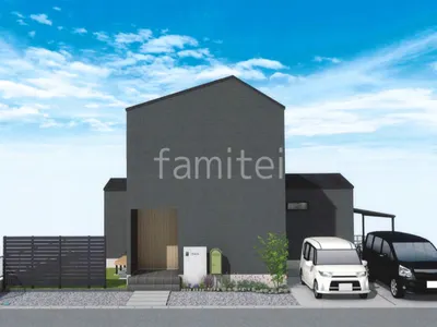 二種の門柱の組み合わせがおしゃれな新築シンプル オープン外構