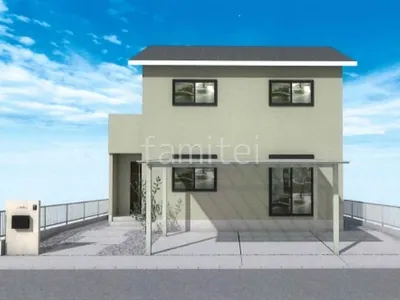 タイル門柱とカーポートの新築シンプル オープン外構