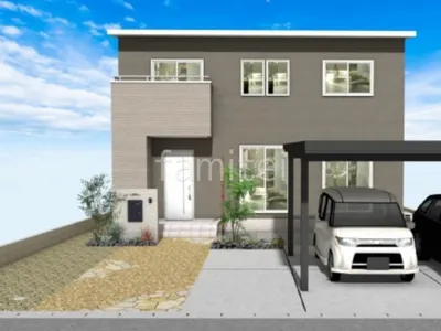 洗出しと乱形石のアプローチが素敵な新築和モダン オープン外構