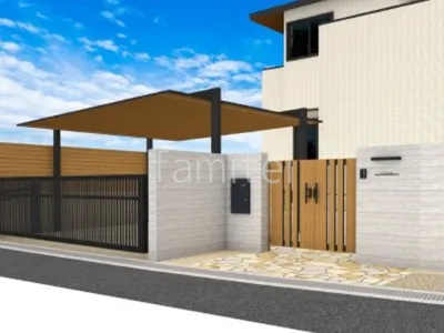 木目を基調とした新築ハイクラス クローズ外構