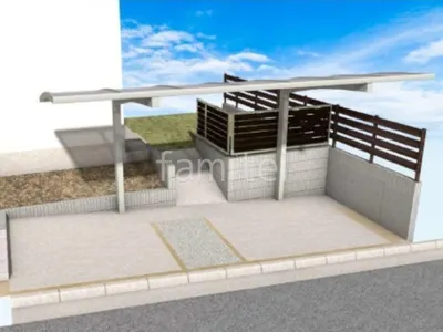 サイクルポートとコンクリートで駐輪場を拡張した車庫まわりリフォーム